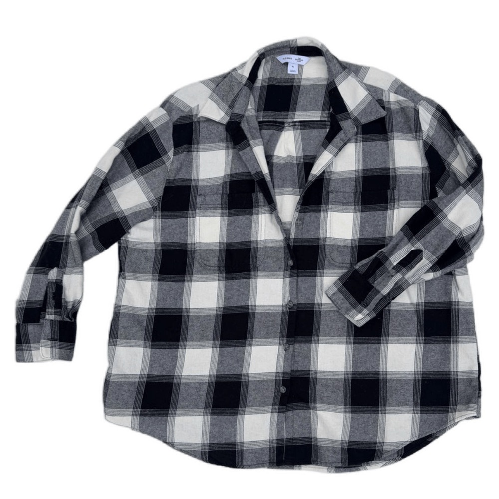 Old Navy Black & White Plaid Cotton Button-Up Shirt XL Flannel